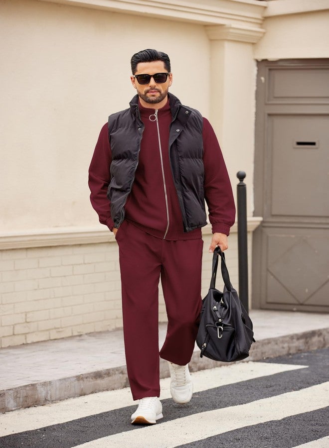 COOFANDY Mens Athletic Sweat Suits Casual Tracksuit 2 Pieces Set Jogging Sweatsuit Suit Outfits Wine Red Medium - Image 4